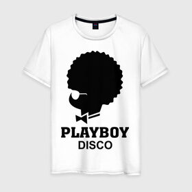 Мужская футболка хлопок с принтом Playboy disco в Санкт-Петербурге, 100% хлопок | прямой крой, круглый вырез горловины, длина до линии бедер, слегка спущенное плечо. | Тематика изображения на принте: disco | play boy | playboy | диско | зайчик | плей бой | плейбой
