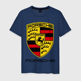 Мужская футболка хлопок с принтом Porsche (2) в Санкт-Петербурге, 100% хлопок | прямой крой, круглый вырез горловины, длина до линии бедер, слегка спущенное плечо. | porsche | авто2012 | логотип порше | порш | порше | поршель | символ порше