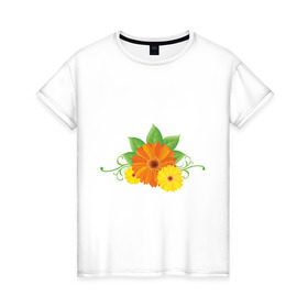 Женская футболка хлопок с принтом Герберы (2) в Санкт-Петербурге, 100% хлопок | прямой крой, круглый вырез горловины, длина до линии бедер, слегка спущенное плечо | герберы | любая женщина любит цветы.цветы | цветок