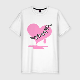 Мужская футболка премиум с принтом Сердце Emo в Санкт-Петербурге, 92% хлопок, 8% лайкра | приталенный силуэт, круглый вырез ворота, длина до линии бедра, короткий рукав | emo | зашитое сердце | розовое сердце | сердце | сердце эмо | субкультуры | эмо