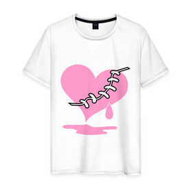 Мужская футболка хлопок с принтом Сердце Emo в Санкт-Петербурге, 100% хлопок | прямой крой, круглый вырез горловины, длина до линии бедер, слегка спущенное плечо. | emo | зашитое сердце | розовое сердце | сердце | сердце эмо | субкультуры | эмо