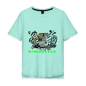 Мужская футболка хлопок Oversize с принтом Greenpeace (2) в Санкт-Петербурге, 100% хлопок | свободный крой, круглый ворот, “спинка” длиннее передней части | greenpeace | город | гринпис | загрязнение планеты | зеленый мир | мусор | планета замля