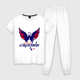 Женская пижама хлопок с принтом Овечкин (Washington Capitals) в Санкт-Петербурге, 100% хлопок | брюки и футболка прямого кроя, без карманов, на брюках мягкая резинка на поясе и по низу штанин | национальная хоккейная лига | нхл