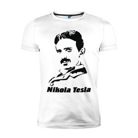 Мужская футболка премиум с принтом Nikola Tesla в Санкт-Петербурге, 92% хлопок, 8% лайкра | приталенный силуэт, круглый вырез ворота, длина до линии бедра, короткий рукав | Тематика изображения на принте: nikola tesla | знаменитая личность | знаменитость | никола тесла | портрет | тесла | ученый | физик