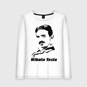 Женский лонгслив хлопок с принтом Nikola Tesla в Санкт-Петербурге, 100% хлопок |  | nikola tesla | знаменитая личность | знаменитость | никола тесла | портрет | тесла | ученый | физик