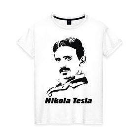 Женская футболка хлопок с принтом Nikola Tesla в Санкт-Петербурге, 100% хлопок | прямой крой, круглый вырез горловины, длина до линии бедер, слегка спущенное плечо | nikola tesla | знаменитая личность | знаменитость | никола тесла | портрет | тесла | ученый | физик