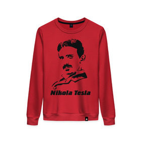 Женский свитшот хлопок с принтом Nikola Tesla в Санкт-Петербурге, 100% хлопок | прямой крой, круглый вырез, на манжетах и по низу широкая трикотажная резинка  | nikola tesla | знаменитая личность | знаменитость | никола тесла | портрет | тесла | ученый | физик