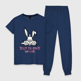 Женская пижама хлопок с принтом Your Bunny Wrote в Санкт-Петербурге, 100% хлопок | брюки и футболка прямого кроя, без карманов, на брюках мягкая резинка на поясе и по низу штанин | bunny | кролик | мат