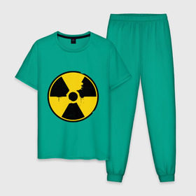 Мужская пижама хлопок с принтом Радиоактивность в Санкт-Петербурге, 100% хлопок | брюки и футболка прямого кроя, без карманов, на брюках мягкая резинка на поясе и по низу штанин
 | Тематика изображения на принте: знак радиации | предупреждение | радиация | радиоактивность | угрозы