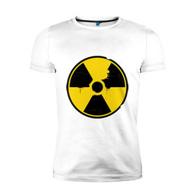 Мужская футболка премиум с принтом Радиоактивность в Санкт-Петербурге, 92% хлопок, 8% лайкра | приталенный силуэт, круглый вырез ворота, длина до линии бедра, короткий рукав | знак радиации | предупреждение | радиация | радиоактивность | угрозы