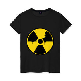 Женская футболка хлопок с принтом Радиоактивность в Санкт-Петербурге, 100% хлопок | прямой крой, круглый вырез горловины, длина до линии бедер, слегка спущенное плечо | знак радиации | предупреждение | радиация | радиоактивность | угрозы