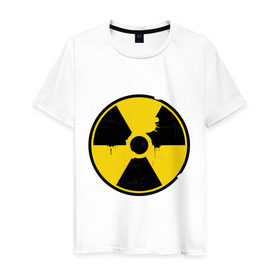 Мужская футболка хлопок с принтом Радиоактивность в Санкт-Петербурге, 100% хлопок | прямой крой, круглый вырез горловины, длина до линии бедер, слегка спущенное плечо. | Тематика изображения на принте: знак радиации | предупреждение | радиация | радиоактивность | угрозы