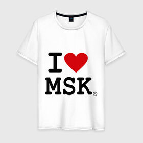 Мужская футболка хлопок с принтом I love MSK (Moscow) в Санкт-Петербурге, 100% хлопок | прямой крой, круглый вырез горловины, длина до линии бедер, слегка спущенное плечо. | i love | moscow | russia | москва | россия | столица | я люблю москву