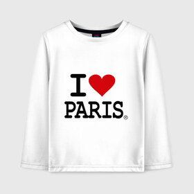 Детский лонгслив хлопок с принтом I love Paris в Санкт-Петербурге, 100% хлопок | круглый вырез горловины, полуприлегающий силуэт, длина до линии бедер | Тематика изображения на принте: i love | i love paris | европа | париж | франция | французский | я люблю париж