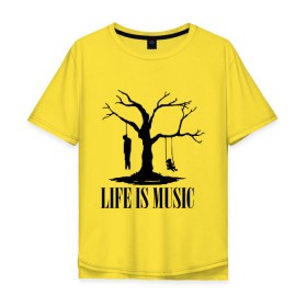 Мужская футболка хлопок Oversize с принтом Life is music (dead) в Санкт-Петербурге, 100% хлопок | свободный крой, круглый ворот, “спинка” длиннее передней части | Тематика изображения на принте: 