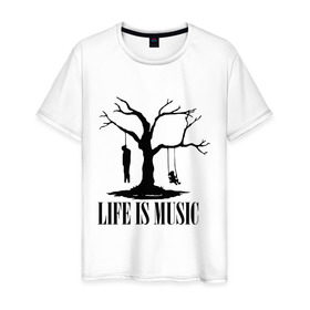 Мужская футболка хлопок с принтом Life is music (dead) в Санкт-Петербурге, 100% хлопок | прямой крой, круглый вырез горловины, длина до линии бедер, слегка спущенное плечо. | 