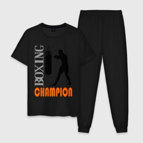 Мужская пижама хлопок с принтом Boxing champion в Санкт-Петербурге, 100% хлопок | брюки и футболка прямого кроя, без карманов, на брюках мягкая резинка на поясе и по низу штанин
 | емельяненко