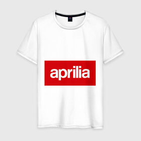 Мужская футболка хлопок с принтом Aprilia в Санкт-Петербурге, 100% хлопок | прямой крой, круглый вырез горловины, длина до линии бедер, слегка спущенное плечо. | Тематика изображения на принте: aprilia | априла | байер | байк | моотоцикл | мотик | мото