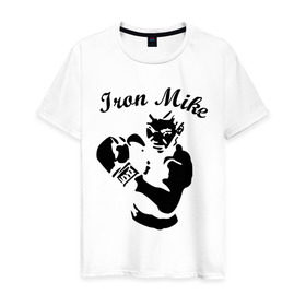 Мужская футболка хлопок с принтом Майк Тайсон в Санкт-Петербурге, 100% хлопок | прямой крой, круглый вырез горловины, длина до линии бедер, слегка спущенное плечо. | mike tyson | железный майк