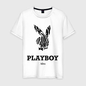 Мужская футболка хлопок с принтом Afro PlayBoy в Санкт-Петербурге, 100% хлопок | прямой крой, круглый вырез горловины, длина до линии бедер, слегка спущенное плечо. | boy | play | playboy | бой | зайчик | заяц | плей | плейбой | плэйбой