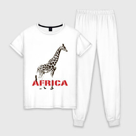Женская пижама хлопок с принтом Africa в Санкт-Петербурге, 100% хлопок | брюки и футболка прямого кроя, без карманов, на брюках мягкая резинка на поясе и по низу штанин | africa | giraffa | safari | африка | животные | жираф | сафари