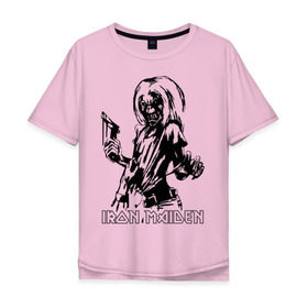 Мужская футболка хлопок Oversize с принтом Iron Maden с демоном в Санкт-Петербурге, 100% хлопок | свободный крой, круглый ворот, “спинка” длиннее передней части | iron maden | rock | демон | панк | рок | эмблема iron maden