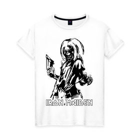 Женская футболка хлопок с принтом Iron Maden с демоном в Санкт-Петербурге, 100% хлопок | прямой крой, круглый вырез горловины, длина до линии бедер, слегка спущенное плечо | iron maden | rock | демон | панк | рок | эмблема iron maden