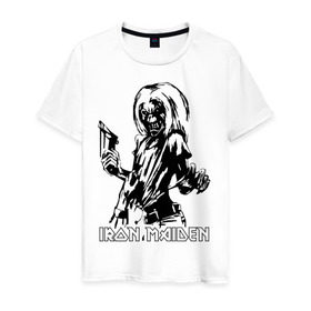 Мужская футболка хлопок с принтом Iron Maden с демоном в Санкт-Петербурге, 100% хлопок | прямой крой, круглый вырез горловины, длина до линии бедер, слегка спущенное плечо. | iron maden | rock | демон | панк | рок | эмблема iron maden