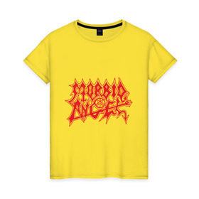 Женская футболка хлопок с принтом Morbid Angel в Санкт-Петербурге, 100% хлопок | прямой крой, круглый вырез горловины, длина до линии бедер, слегка спущенное плечо | Тематика изображения на принте: death metal
