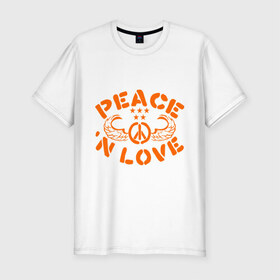 Мужская футболка премиум с принтом Peace n Love в Санкт-Петербурге, 92% хлопок, 8% лайкра | приталенный силуэт, круглый вырез ворота, длина до линии бедра, короткий рукав | хиппи