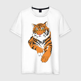 Мужская футболка хлопок с принтом Тигр (7) в Санкт-Петербурге, 100% хлопок | прямой крой, круглый вырез горловины, длина до линии бедер, слегка спущенное плечо. | животные | кошачьи | тигр | хищник