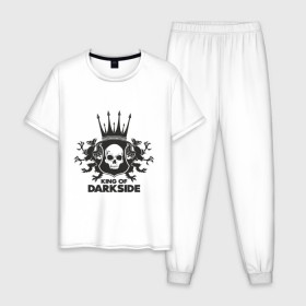Мужская пижама хлопок с принтом King of Dark Side в Санкт-Петербурге, 100% хлопок | брюки и футболка прямого кроя, без карманов, на брюках мягкая резинка на поясе и по низу штанин
 | king of dark side | король темной стороны | череп