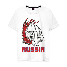 Мужская футболка хлопок с принтом Russia (3) в Санкт-Петербурге, 100% хлопок | прямой крой, круглый вырез горловины, длина до линии бедер, слегка спущенное плечо. | медведь | россия | сила | я русский