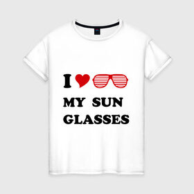 Женская футболка хлопок с принтом Солнцезащитные очки в Санкт-Петербурге, 100% хлопок | прямой крой, круглый вырез горловины, длина до линии бедер, слегка спущенное плечо | 