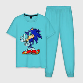 Мужская пижама хлопок с принтом Sonic (2) в Санкт-Петербурге, 100% хлопок | брюки и футболка прямого кроя, без карманов, на брюках мягкая резинка на поясе и по низу штанин
 | sega | sonic | super sonic | видеоигры | еж | приставки | соник
