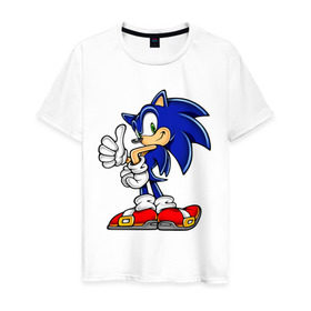 Мужская футболка хлопок с принтом Sonic (2) в Санкт-Петербурге, 100% хлопок | прямой крой, круглый вырез горловины, длина до линии бедер, слегка спущенное плечо. | sega | sonic | super sonic | видеоигры | еж | приставки | соник