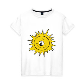 Женская футболка хлопок с принтом Солнышко в Санкт-Петербурге, 100% хлопок | прямой крой, круглый вырез горловины, длина до линии бедер, слегка спущенное плечо | 