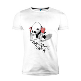 Мужская футболка премиум с принтом Gangsta Panda (2) в Санкт-Петербурге, 92% хлопок, 8% лайкра | приталенный силуэт, круглый вырез ворота, длина до линии бедра, короткий рукав | панда