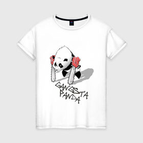 Женская футболка хлопок с принтом Gangsta Panda (2) в Санкт-Петербурге, 100% хлопок | прямой крой, круглый вырез горловины, длина до линии бедер, слегка спущенное плечо | панда