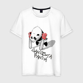 Мужская футболка хлопок с принтом Gangsta Panda (2) в Санкт-Петербурге, 100% хлопок | прямой крой, круглый вырез горловины, длина до линии бедер, слегка спущенное плечо. | Тематика изображения на принте: панда