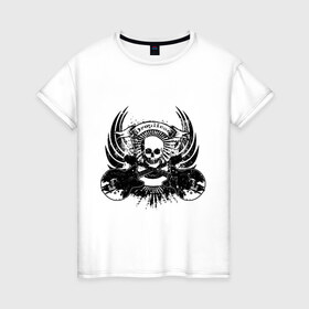 Женская футболка хлопок с принтом Drop head skull в Санкт-Петербурге, 100% хлопок | прямой крой, круглый вырез горловины, длина до линии бедер, слегка спущенное плечо | скелет