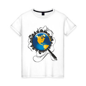Женская футболка хлопок с принтом И всетаки она вертится в Санкт-Петербурге, 100% хлопок | прямой крой, круглый вырез горловины, длина до линии бедер, слегка спущенное плечо | earth | planet | глобус | земной шар | и все таки он вертится | мир | планета земля