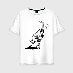 Женская футболка хлопок Oversize с принтом Хоккеист в атаке в Санкт-Петербурге, 100% хлопок | свободный крой, круглый ворот, спущенный рукав, длина до линии бедер
 | hockey | нхл | хоккеист | хоккеист в атаке | хоккей