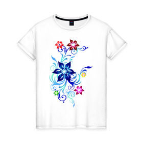 Женская футболка хлопок с принтом Цветы Пандоры в Санкт-Петербурге, 100% хлопок | прямой крой, круглый вырез горловины, длина до линии бедер, слегка спущенное плечо | букет | цветочки | цветы