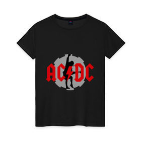 Женская футболка хлопок с принтом AC DC Ангус Янг в Санкт-Петербурге, 100% хлопок | прямой крой, круглый вырез горловины, длина до линии бедер, слегка спущенное плечо | ac dc | acdc | acds | heavy metal | metal | rock | trash metal | квартет | метал | рок | рок группа | рок группы | трэш метал | хеви метал