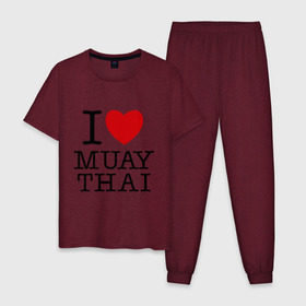 Мужская пижама хлопок с принтом I love Muay Thai в Санкт-Петербурге, 100% хлопок | брюки и футболка прямого кроя, без карманов, на брюках мягкая резинка на поясе и по низу штанин
 | муай тай