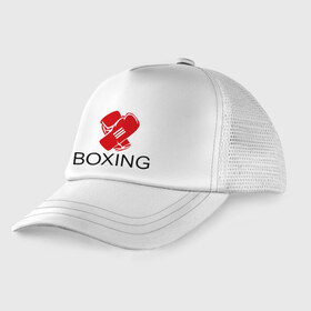 Детская кепка тракер с принтом Boxing в Санкт-Петербурге, Козырек - 100% хлопок. Кепка - 100% полиэстер, Задняя часть - сетка | универсальный размер, пластиковая застёжка | box | boxing | footbolki | бокс | боксер | боксерские перчатки | боксинг | перчатки | спорт