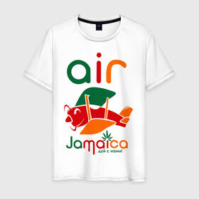 Мужская футболка хлопок с принтом Самолетик в Санкт-Петербурге, 100% хлопок | прямой крой, круглый вырез горловины, длина до линии бедер, слегка спущенное плечо. | jamaica | самолет | самолетик | ямайка