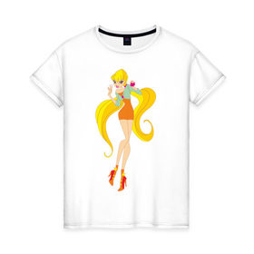 Женская футболка хлопок с принтом Stella в Санкт-Петербурге, 100% хлопок | прямой крой, круглый вырез горловины, длина до линии бедер, слегка спущенное плечо | stella | stellaвинкс | winx | стелла