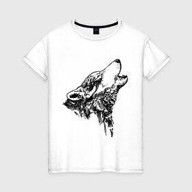 Женская футболка хлопок с принтом Волк (2) в Санкт-Петербурге, 100% хлопок | прямой крой, круглый вырез горловины, длина до линии бедер, слегка спущенное плечо | 